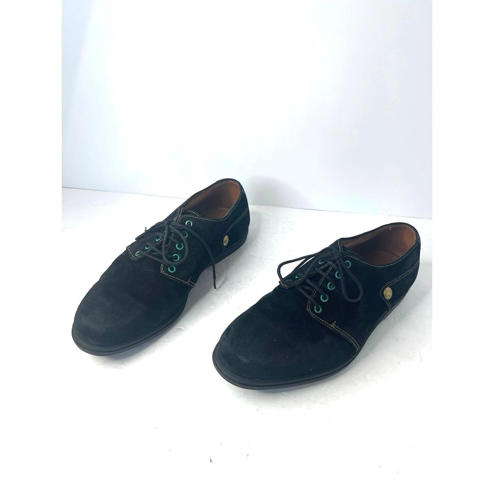 Gianni Versace Men's Black Suede Blue Grommets Lace Up Derby Oxford Shoes Sz 5